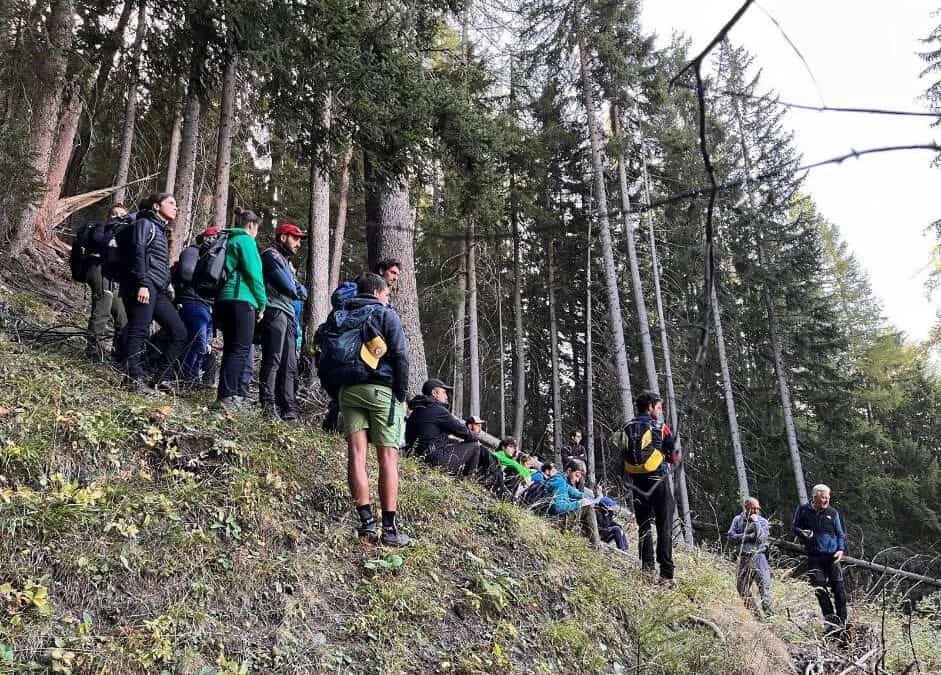 10th October 2023 Courmayeur (Italy):  Visit to the protective forests of 35 students of the “Natural Disturbances” class held by Emanuele Lingua, University of Padova (UniPD)