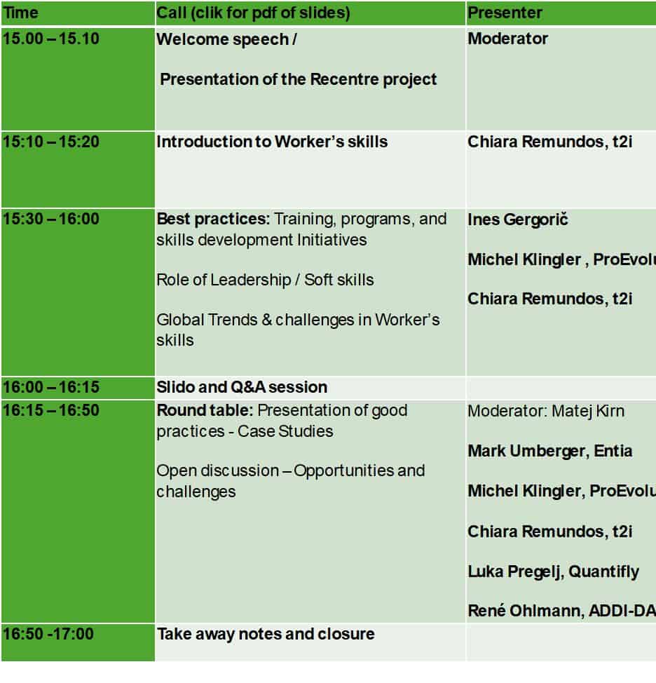 Agenda RECENTRE webinar 2